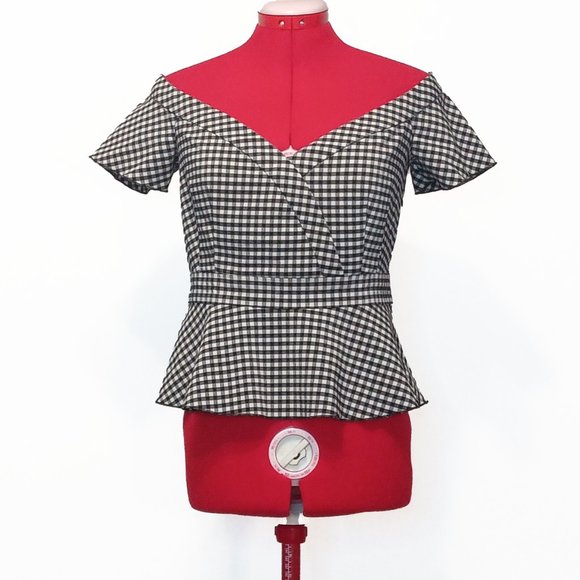 Dynamite Black and White Gingham off-shoulder Blouse Size US S - Picture 1 of 6